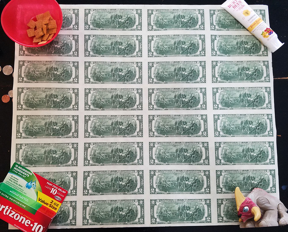 $2 bill uncut sheet - back
