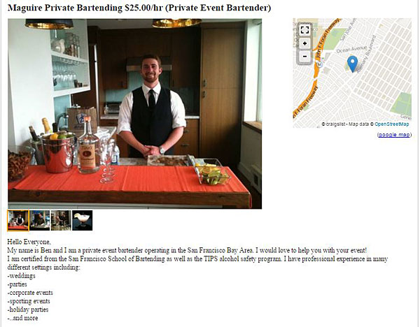 bartending craigslist ad