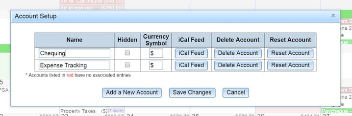 calendarbudget account setup screen