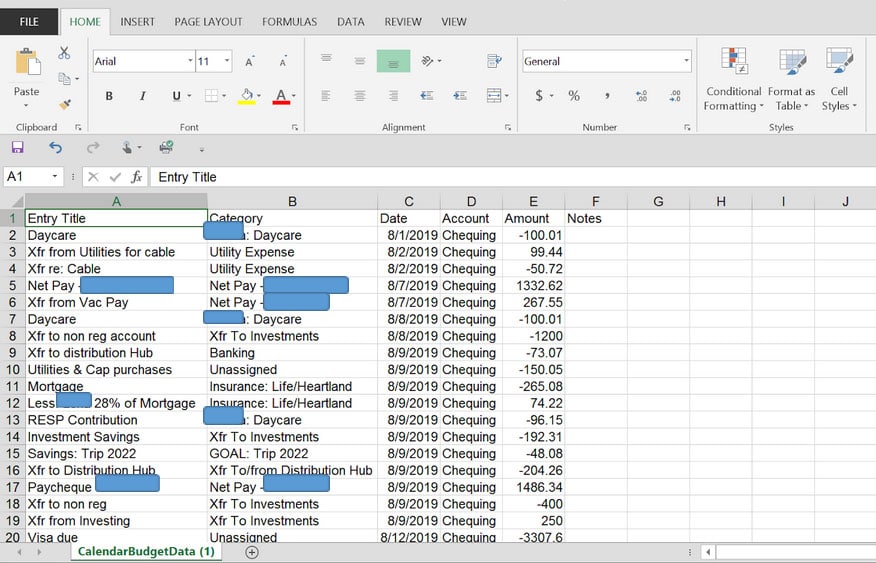 calendarbudget csv file