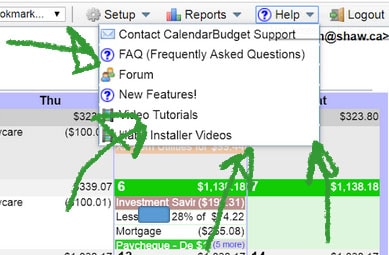 calendarbudget help menu bar