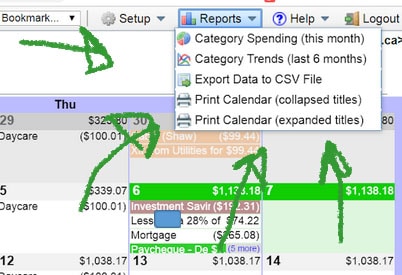 calendarbudget reports menu