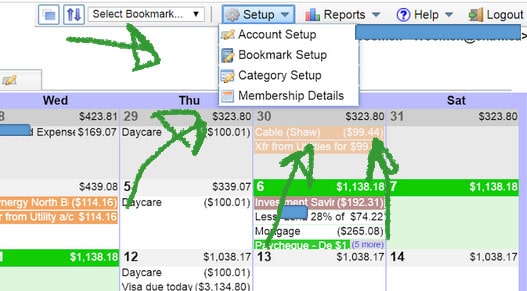 calendarbudget setup menu