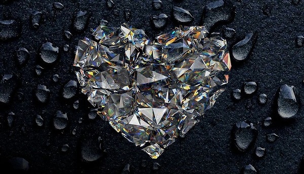 a glittery diamond cut into the shape of a heart