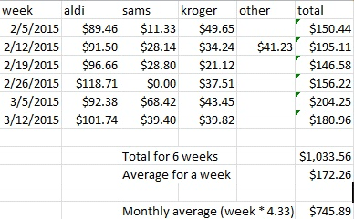 grocery costs 6 weeks