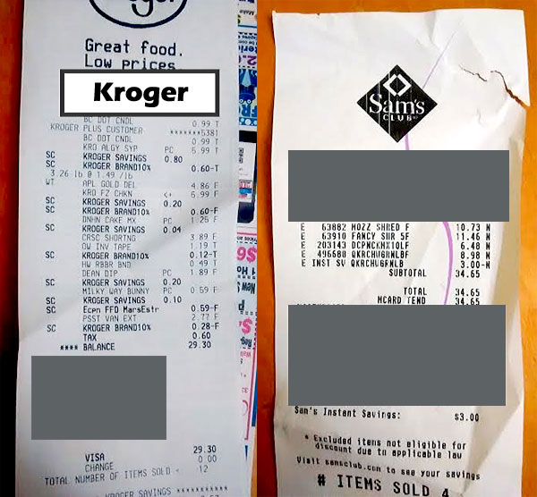 kroger sams club receipt
